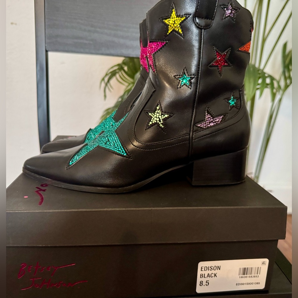 Betsey Johnson Edison Black Rhinestone Star Women's Boots  Size 8.5 - Picture 6 of 10